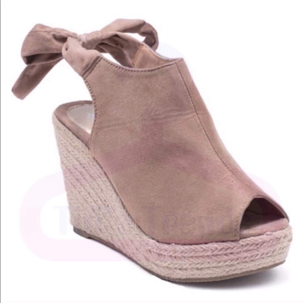 EMERY-03 Taupe Faux Suede Tie-Back Espadrille - Picture 3 of 7